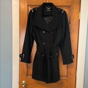 Calvin Klein Black Trench Coat with Belt and Lapels